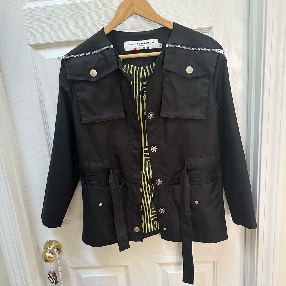 JC de castelbajac Black Women's Jacket moto tie waist zipper 36
